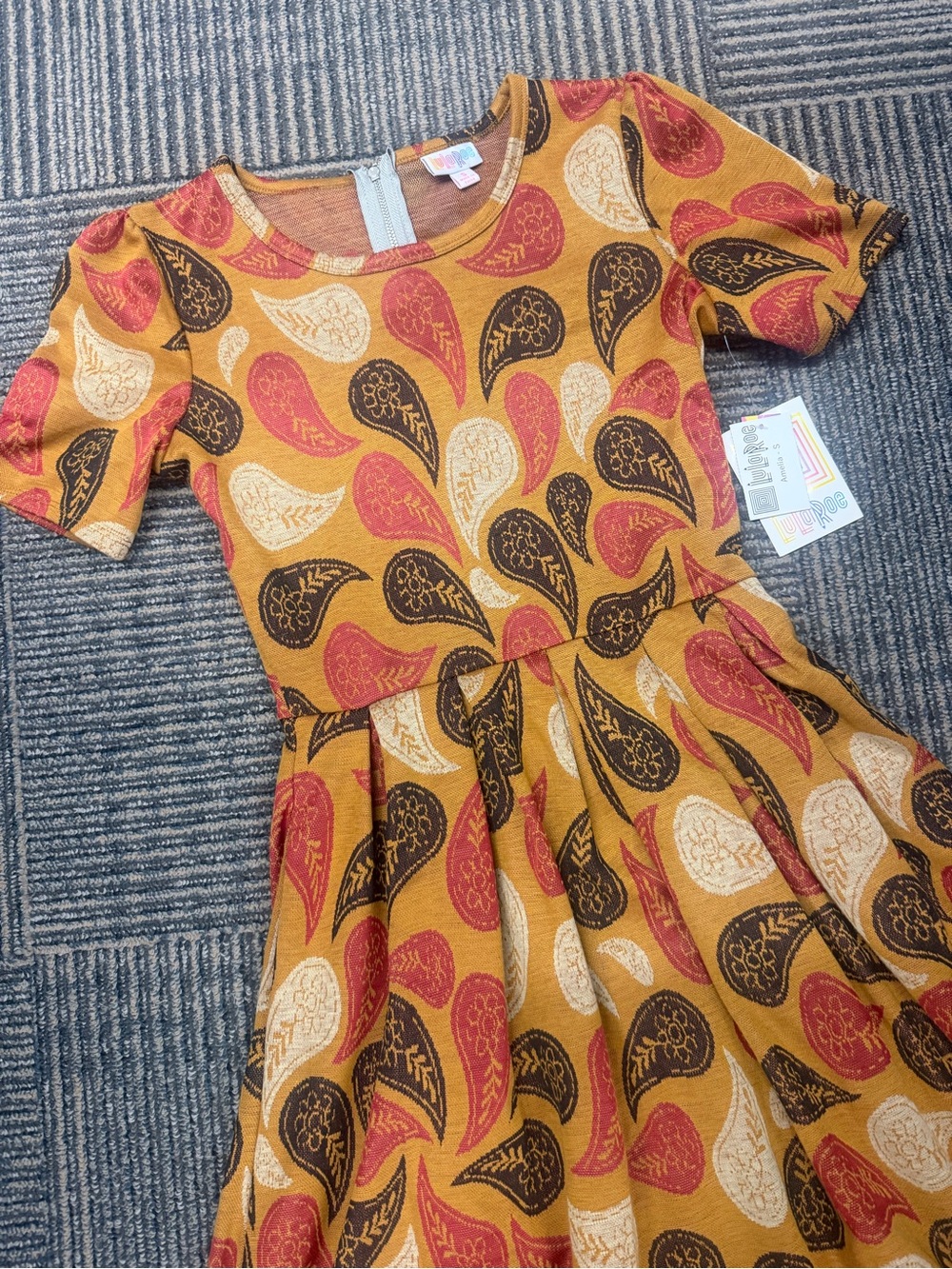 NWT LuLaRoe Amelia Dress Fall Mustard Paisley Sz Small